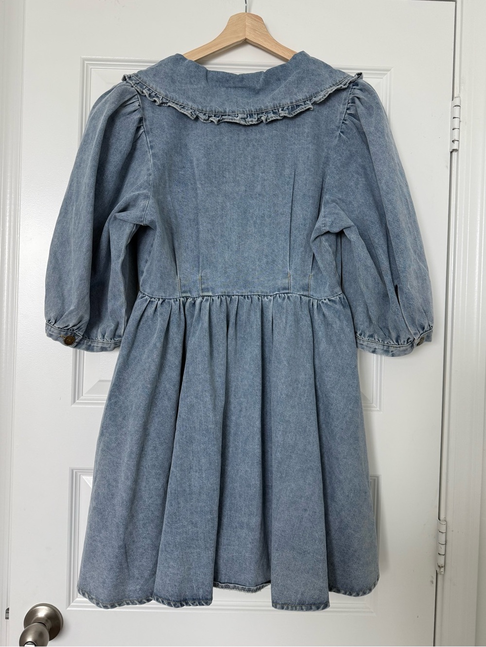 Worth Collective Mini Dress Medium Blue Denim Peter Pan Collar Button Front NWT - Picture 5 of 8